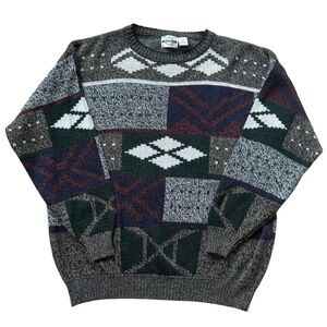 VTG 90s Piccadilly Patchwork Sweater 2X Big Abstract Knit Grandpa Coogi Style